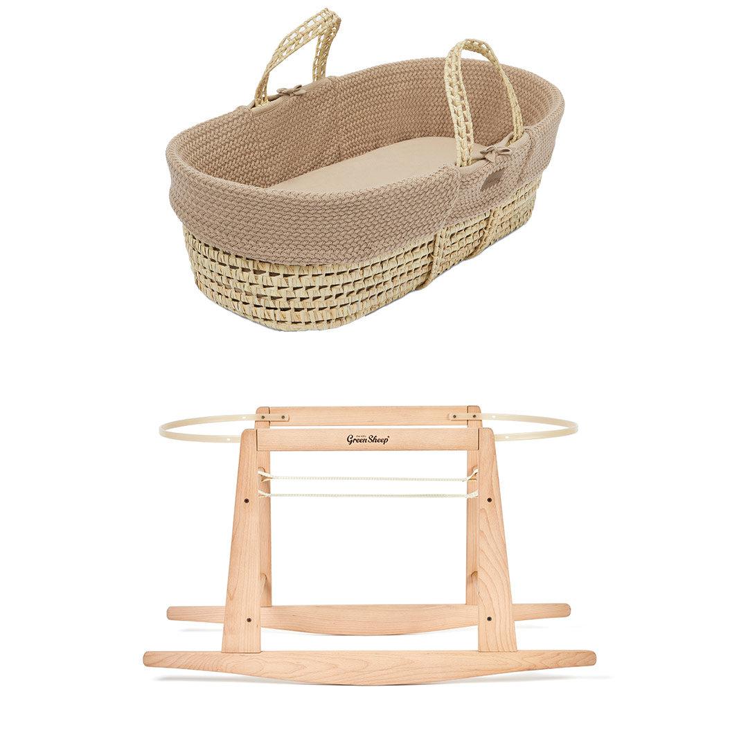 The Little Green Sheep Organic Wheat Knit Moses Basket + Mattress - Truffle-Moses Baskets-Truffle-Rocking Stand | Natural Baby Shower