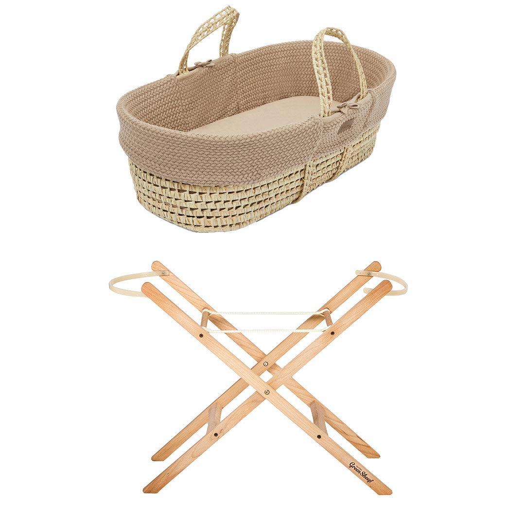 The Little Green Sheep Organic Wheat Knit Moses Basket + Mattress - Truffle-Moses Baskets-Truffle-Static Stand | Natural Baby Shower