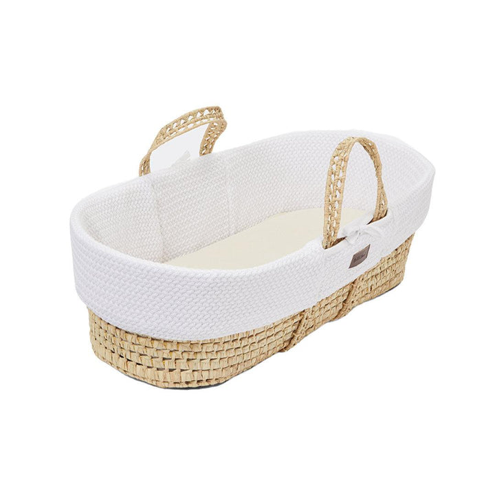 The Little Green Sheep Organic Wheat Knit Moses Basket + Mattress - White-Moses Baskets-White-No Stand | Natural Baby Shower