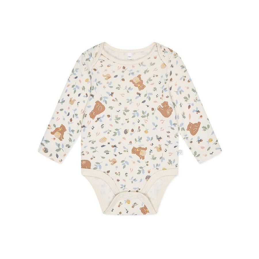 MORI Bear Print Long Sleeve Bodysuit - Honey Bear Print-Bodysuits- | Natural Baby Shower