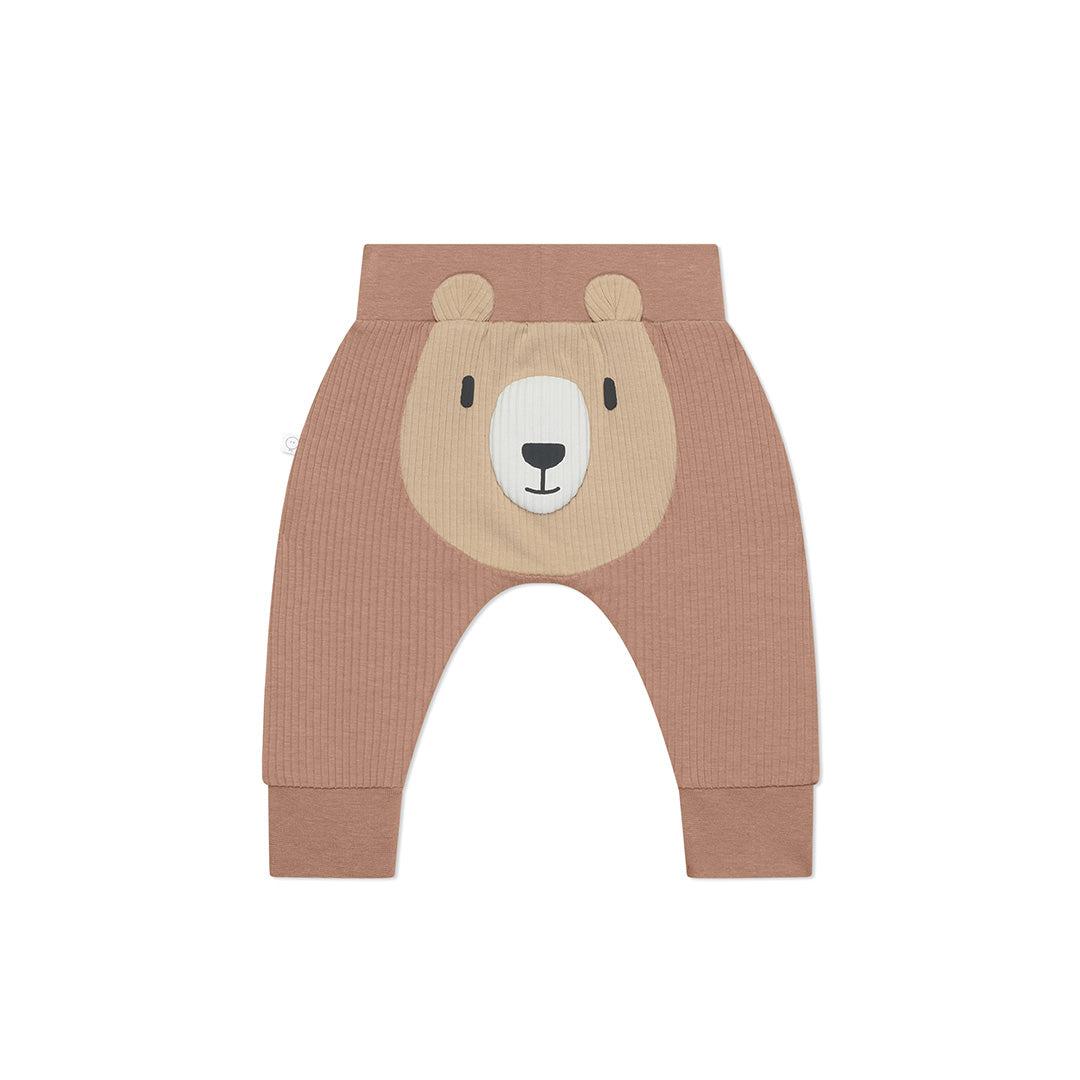 MORI Bear Face Ribbed Joggers - Bear + Brown-Trousers- | Natural Baby Shower