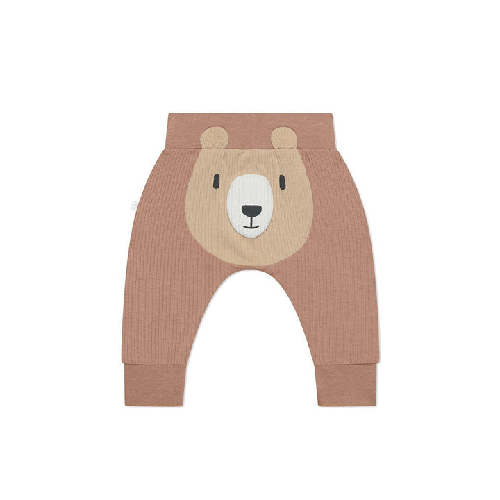 MORI Bear Face Ribbed Joggers - Bear + Brown-Trousers- | Natural Baby Shower