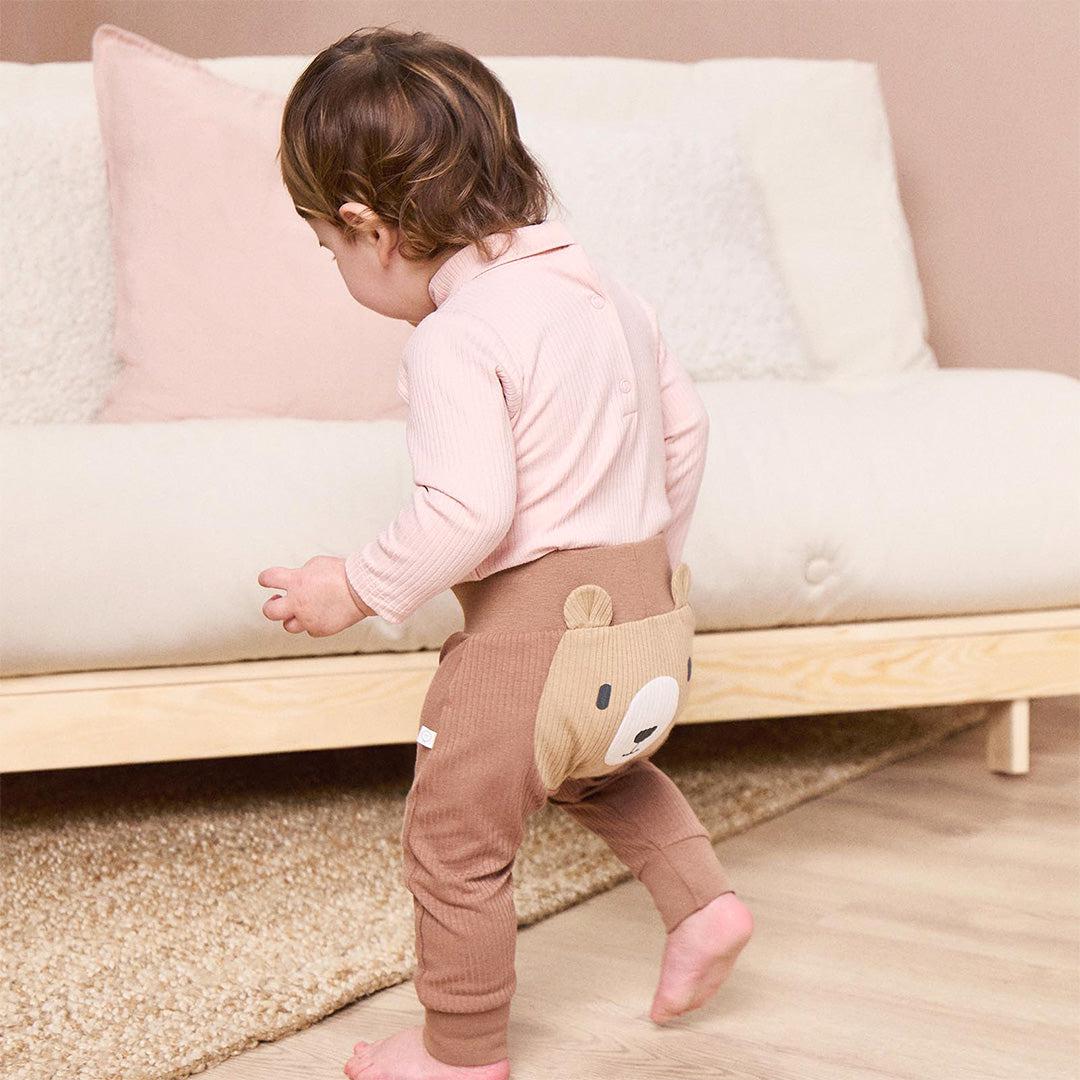 MORI Bear Face Ribbed Joggers - Bear + Brown-Trousers- | Natural Baby Shower