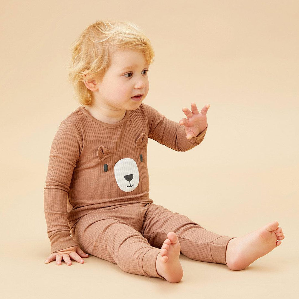 MORI Ribbed Bear Face Pyjamas - Bear + Brown-Pyjamas- | Natural Baby Shower