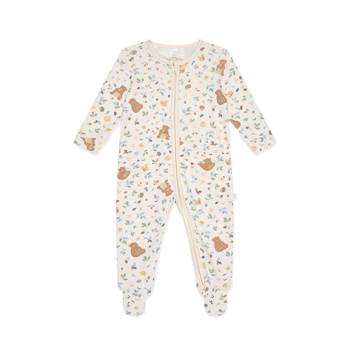 MORI Bear Print Two Way Zip Up Sleepsuit - Honey Bear Print-Sleepsuits- | Natural Baby Shower