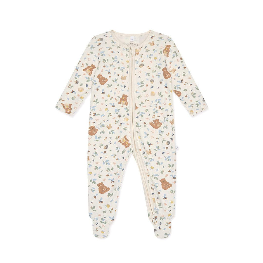 MORI Bear Print Two Way Zip Up Sleepsuit - Honey Bear Print-Sleepsuits- | Natural Baby Shower