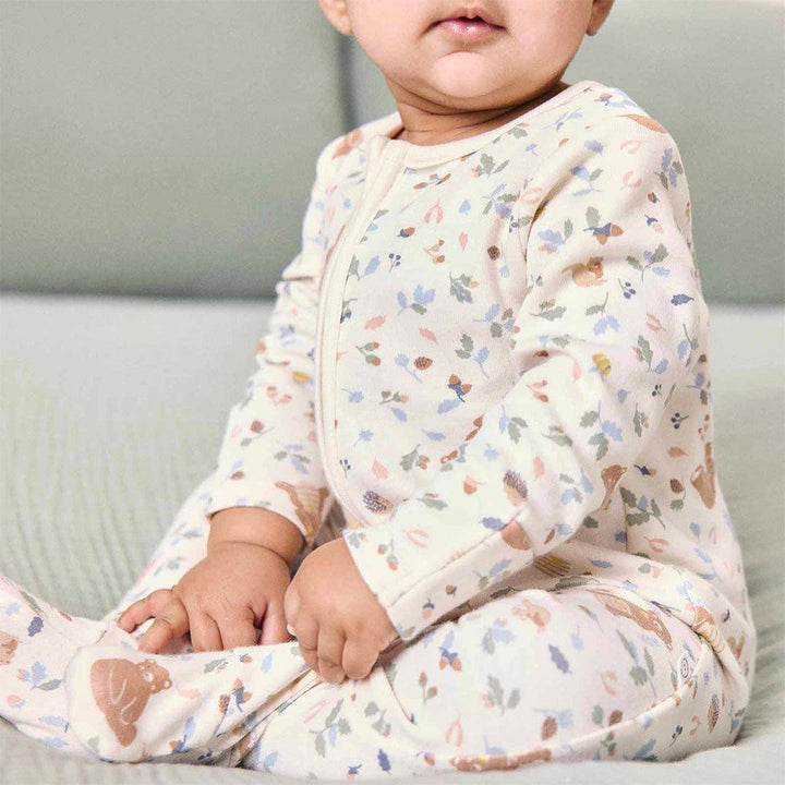 MORI Bear Print Two Way Zip Up Sleepsuit - Honey Bear Print-Sleepsuits- | Natural Baby Shower