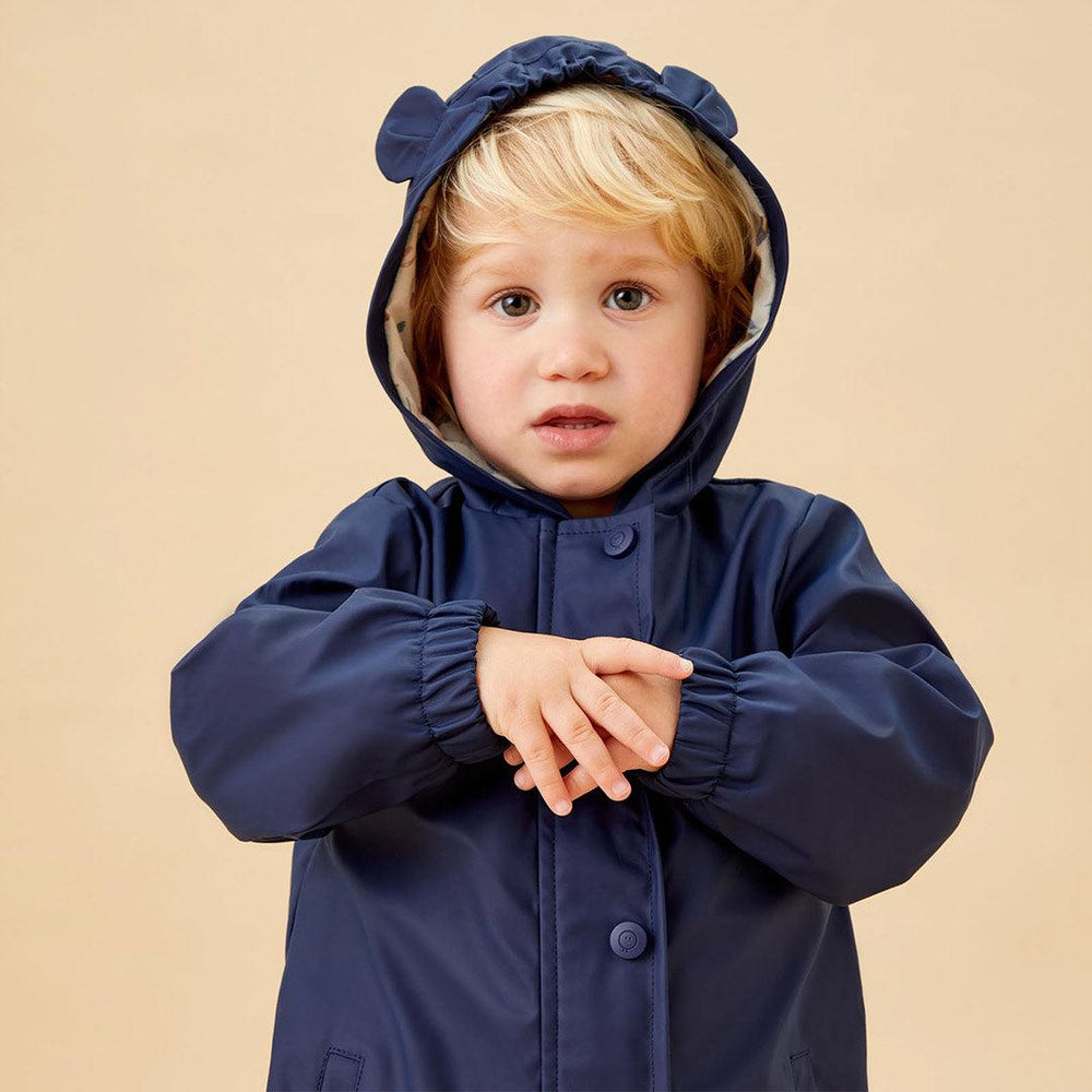 MORI Bear Recycled Waterproof Puddlesuit - Navy-Rainsuits + Sets- | Natural Baby Shower