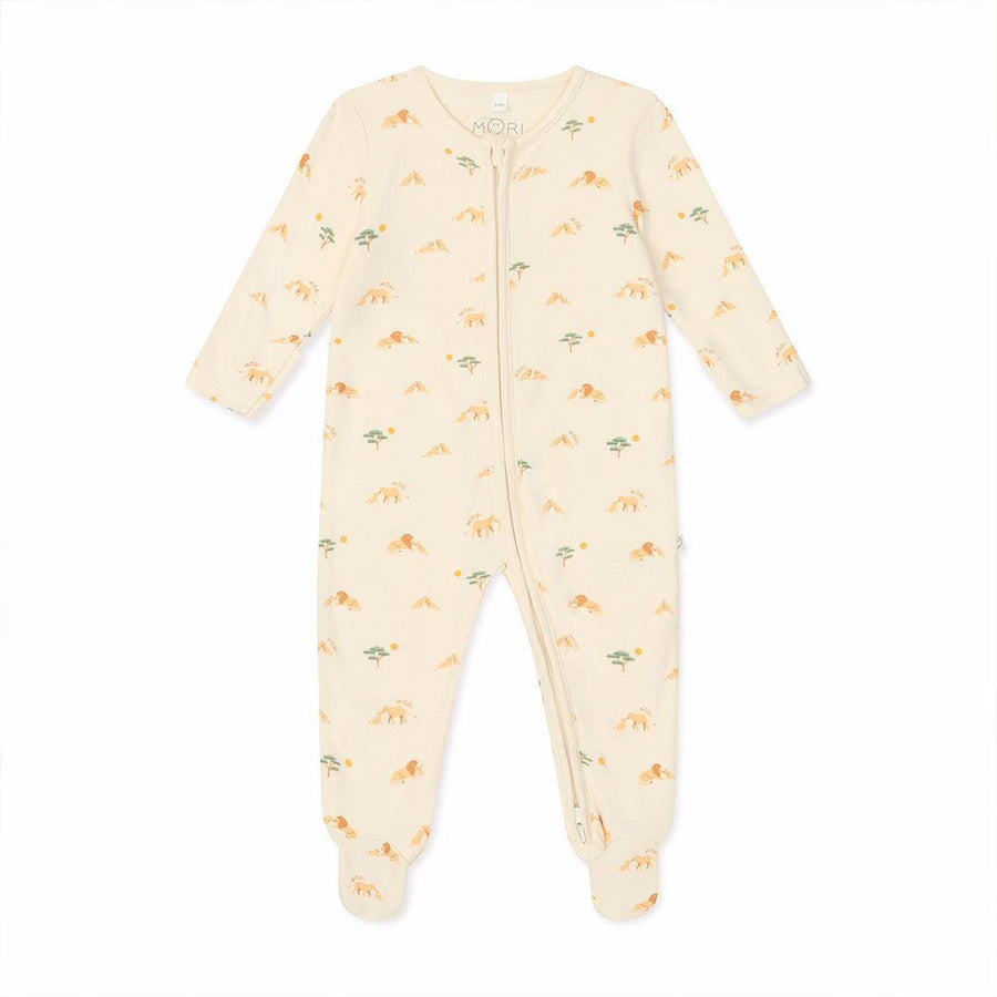 MORI Lion Two Way Zip-Up Sleepsuit - Lion Print-Sleepsuits-Lion Print-Newborn | Natural Baby Shower