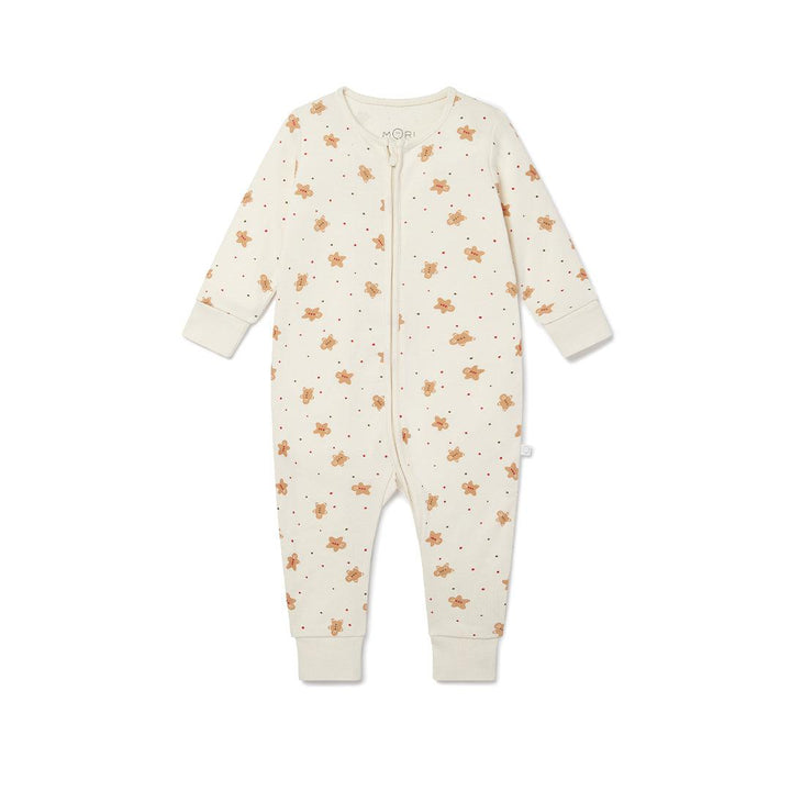 MORI Gingerbread Print Clever Zip Sleepsuit - Gingerbread Print-Sleepsuits-Gingerbread Print-0-3m | Natural Baby Shower