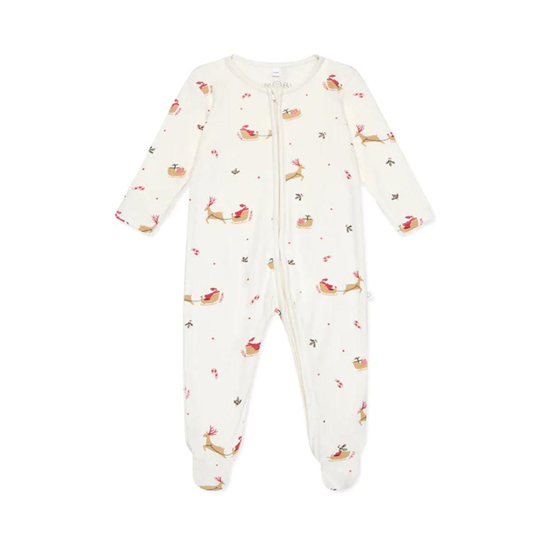 MORI Jolly Journey Two Way Zip-Up Sleepsuit - Tofu Christmas Print-Sleepsuits-Tofu Christmas Print-Newborn | Natural Baby Shower