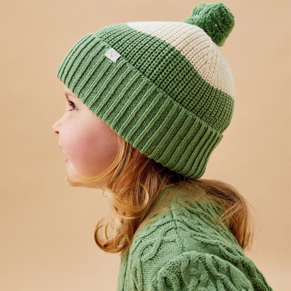 MORI Knitted Colourblock Beanie - Kashmir Green-Hats-Kashmir Green-0-6m | Natural Baby Shower