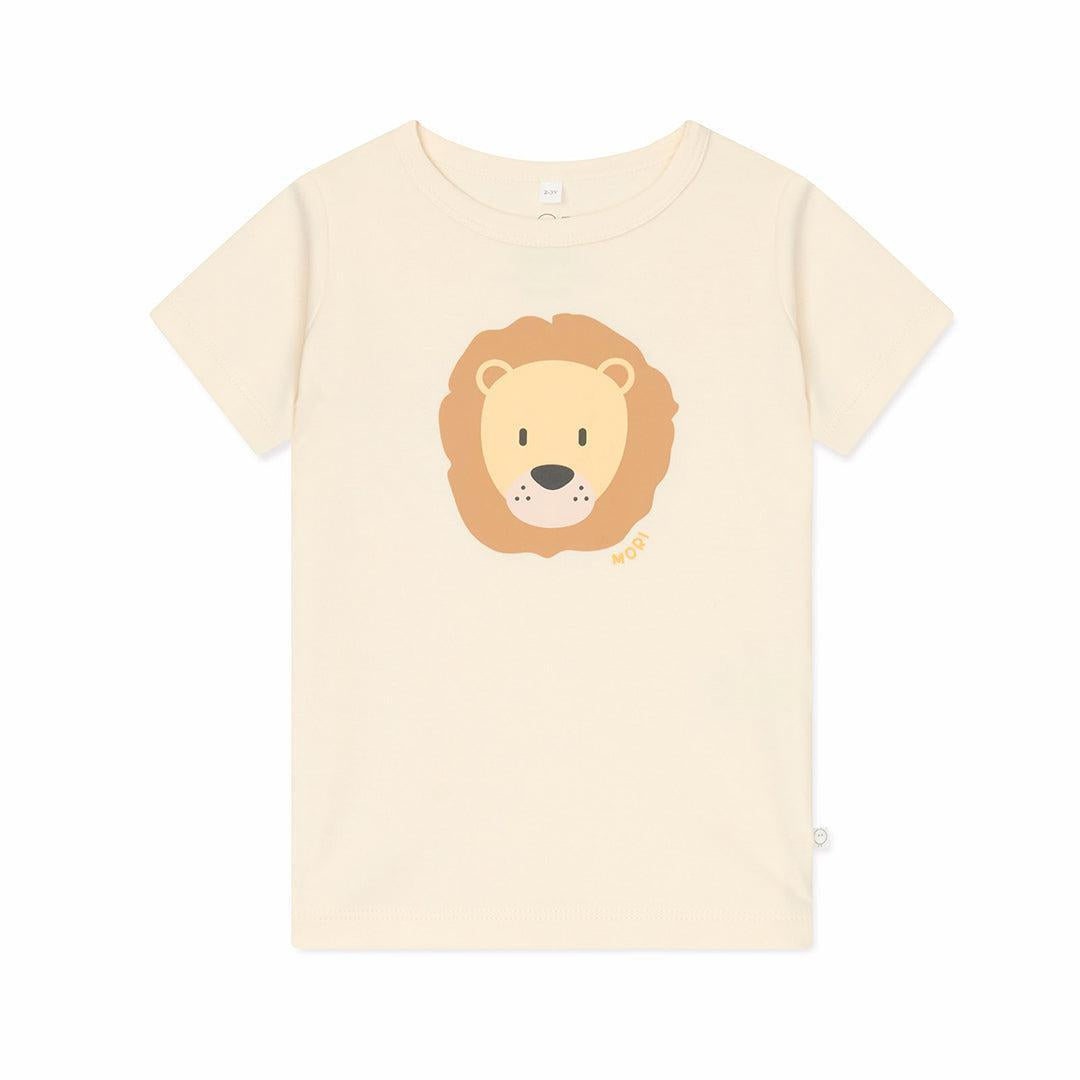 MORI Lion T-Shirt & Stripe Ribbed Shorts - Panda Cream-Pyjamas-Panda Cream-9 - 12 M | Natural Baby Shower