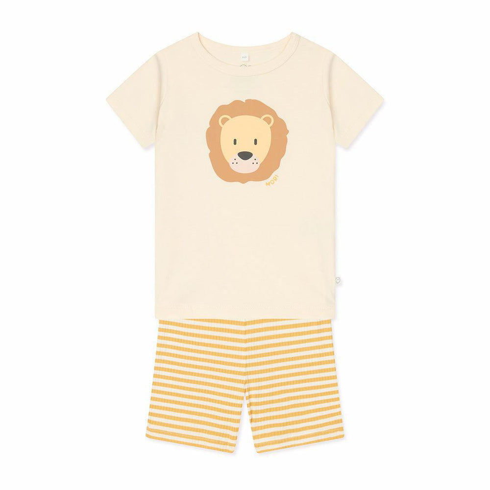 MORI Lion T-Shirt & Stripe Ribbed Shorts - Panda Cream-Pyjamas-Panda Cream-2 - 3 Y | Natural Baby Shower