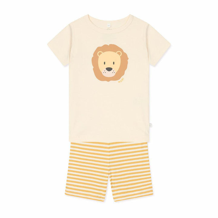 MORI Lion T-Shirt & Stripe Ribbed Shorts - Panda Cream-Pyjamas-Panda Cream-2 - 3 Y | Natural Baby Shower