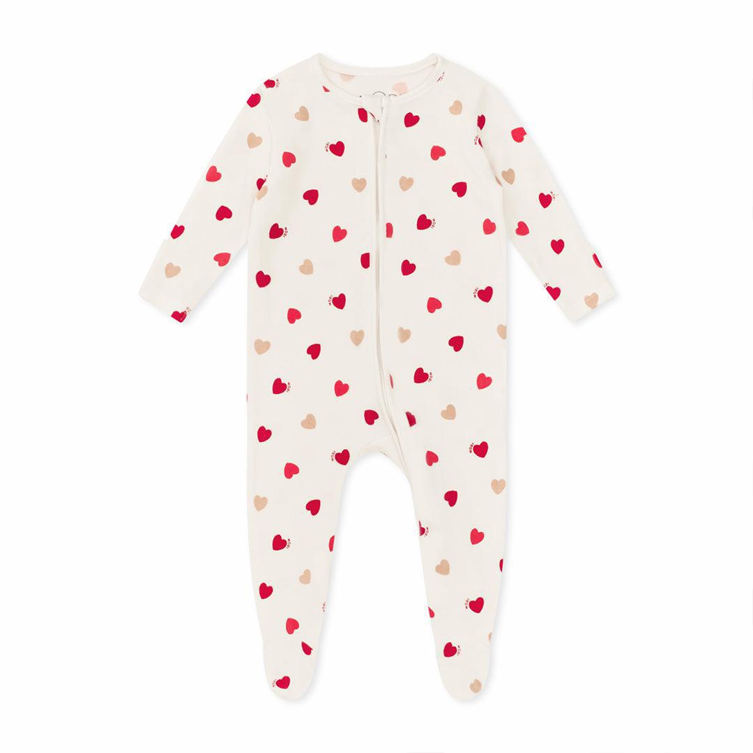 MORI Loveheart Two Way Zip-Up Sleepsuit - Hearts & Cream-Sleepsuits-Hearts & Cream-Newborn | Natural Baby Shower