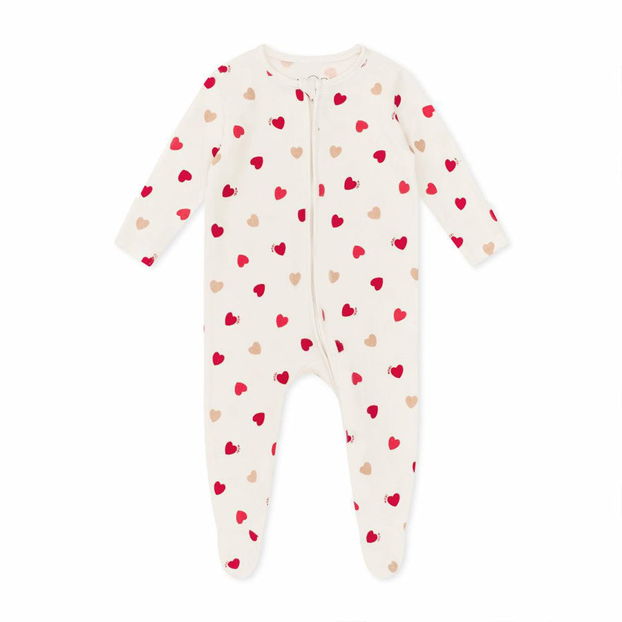 MORI Loveheart Two Way Zip-Up Sleepsuit - Hearts & Cream-Sleepsuits-Hearts & Cream-Newborn | Natural Baby Shower