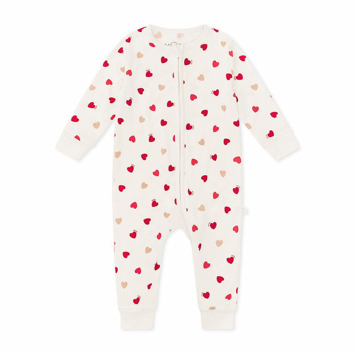 MORI Loveheart Two Way Zip-Up Sleepsuit - Hearts & Cream-Sleepsuits-Hearts & Cream-9 - 12 M | Natural Baby Shower