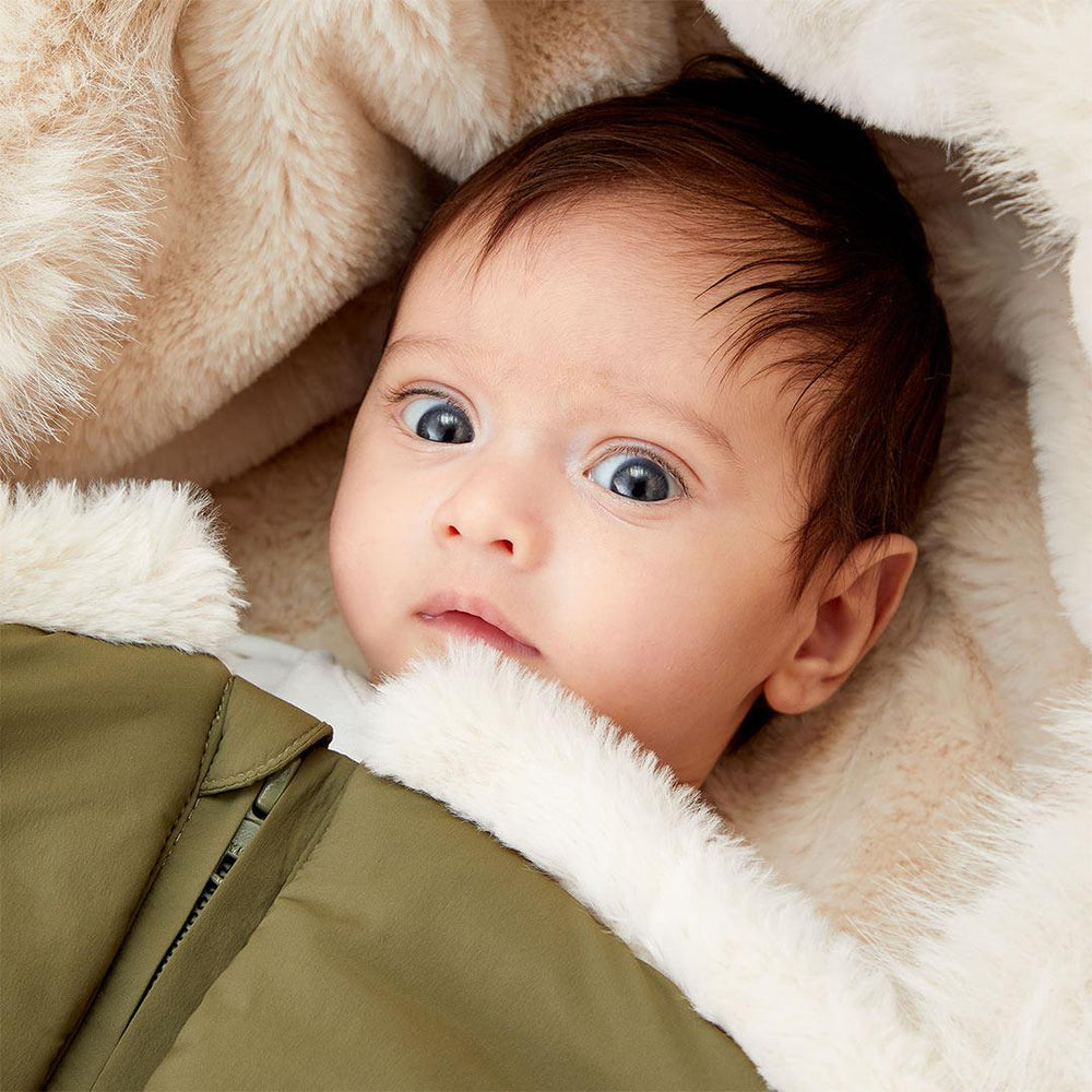 MORI Padded Pram Liner Faux Fur Footmuff - Olive-Footmuffs-Olive- | Natural Baby Shower