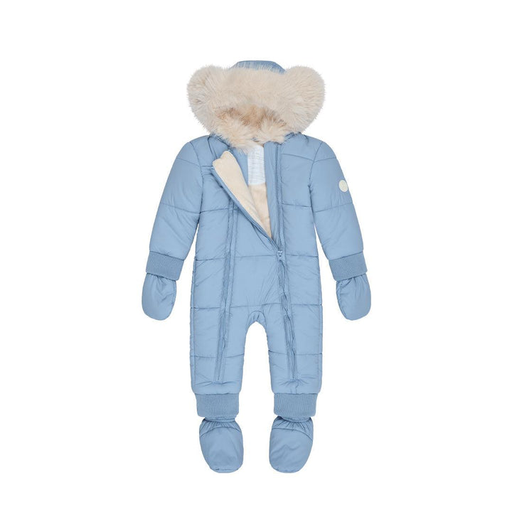 MORI Recycled Waterproof Faux Fur Lined Snowsuit - Blue-Snowsuits- | Natural Baby Shower