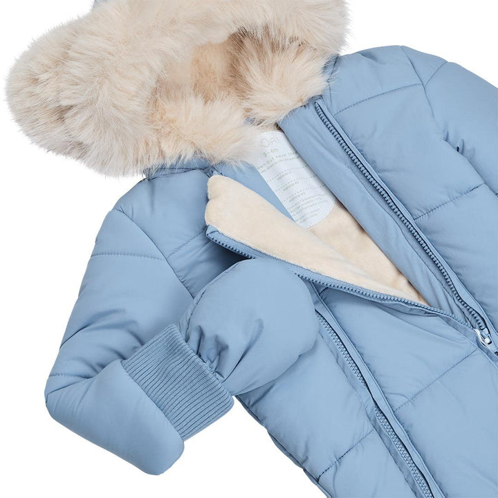 MORI Recycled Waterproof Faux Fur Lined Snowsuit - Blue-Snowsuits- | Natural Baby Shower