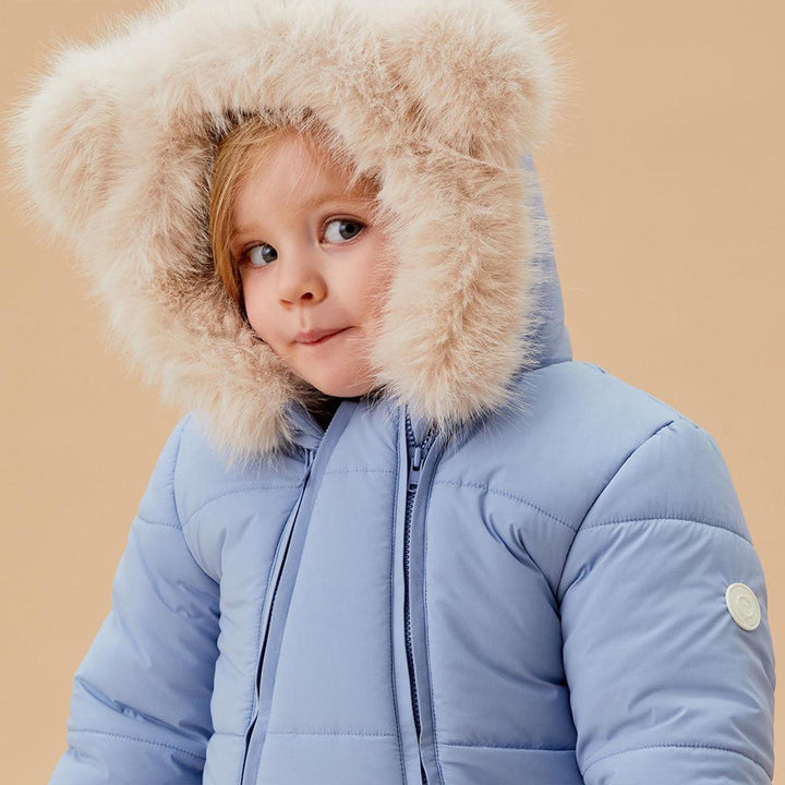 MORI Recycled Waterproof Faux Fur Lined Snowsuit - Blue-Snowsuits- | Natural Baby Shower