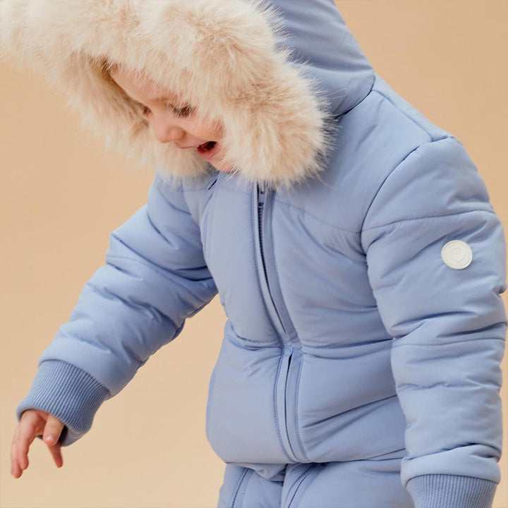 MORI Recycled Waterproof Faux Fur Lined Snowsuit - Blue-Snowsuits- | Natural Baby Shower