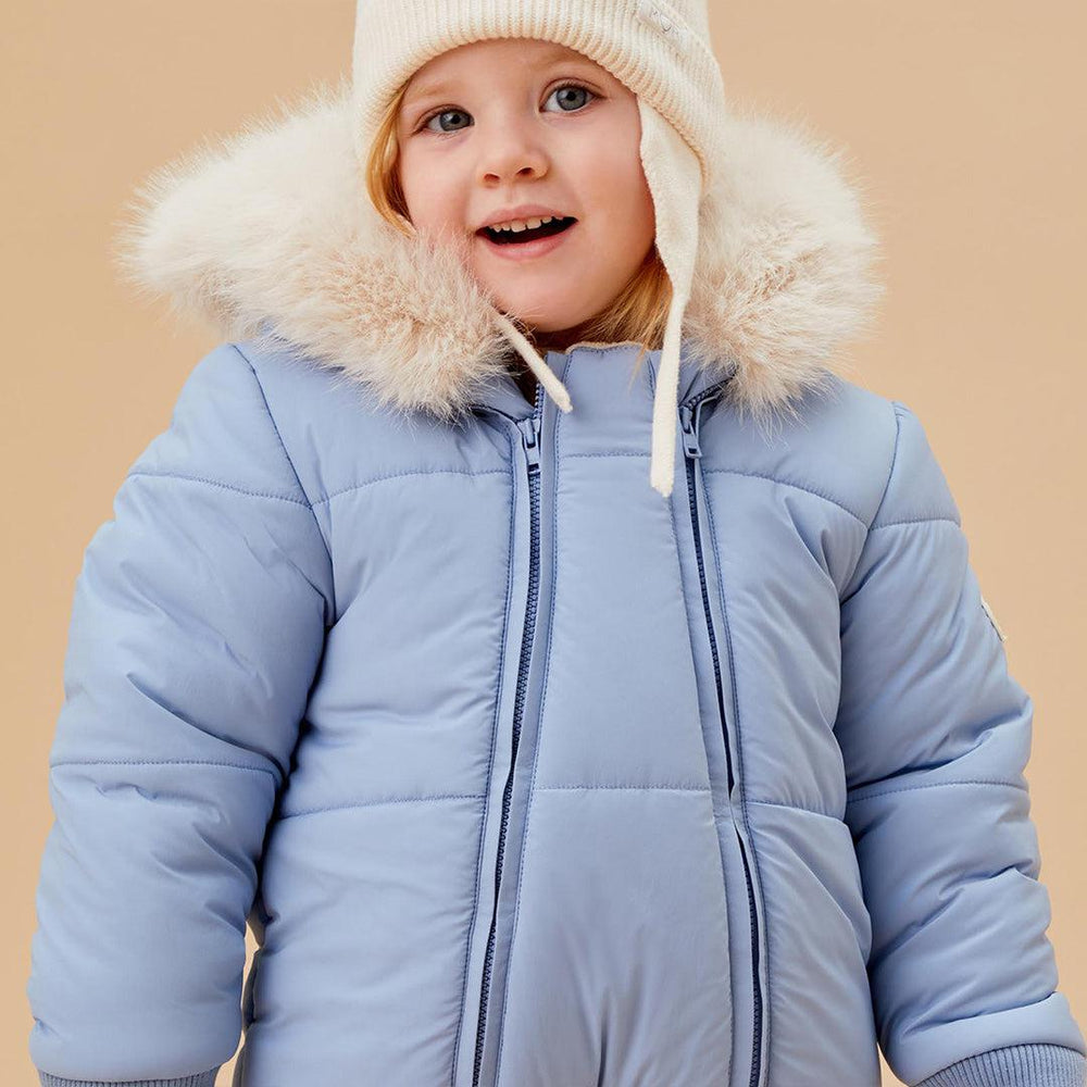 MORI Recycled Waterproof Faux Fur Lined Snowsuit - Blue-Snowsuits- | Natural Baby Shower