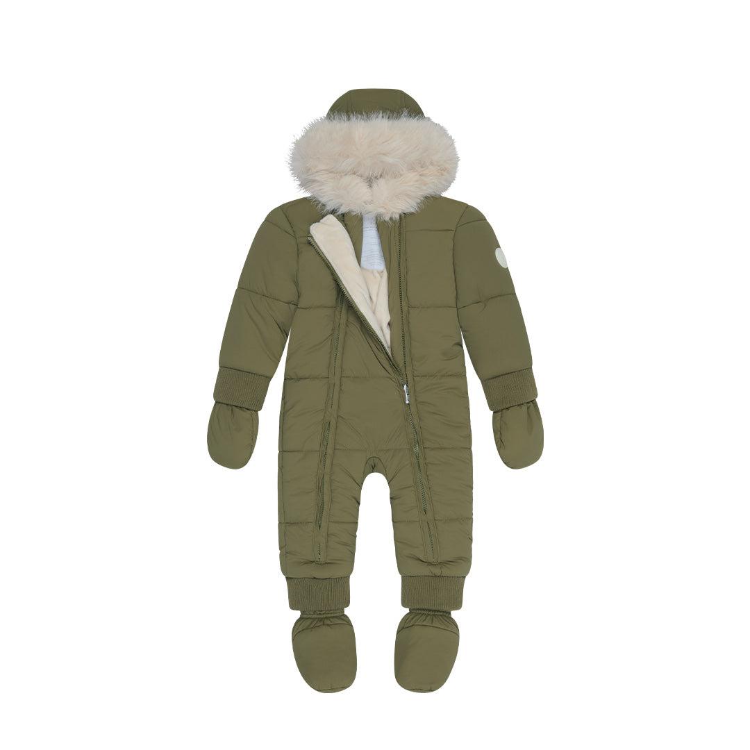 MORI Recycled Waterproof Faux Fur Lined Snowsuit - Olive-Snowsuits- | Natural Baby Shower