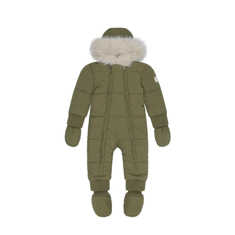 MORI Recycled Waterproof Faux Fur Lined Snowsuit - Olive-Snowsuits- | Natural Baby Shower