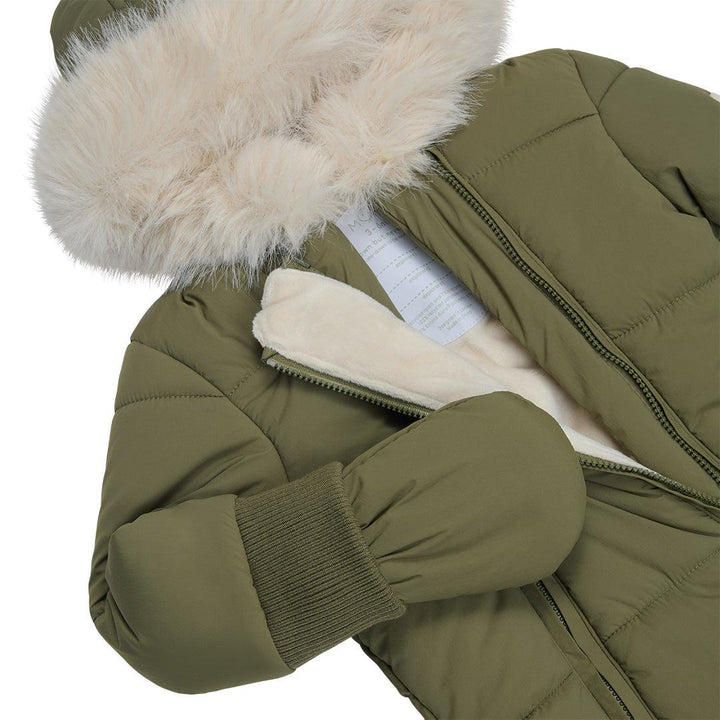 MORI Recycled Waterproof Faux Fur Lined Snowsuit - Olive-Snowsuits- | Natural Baby Shower