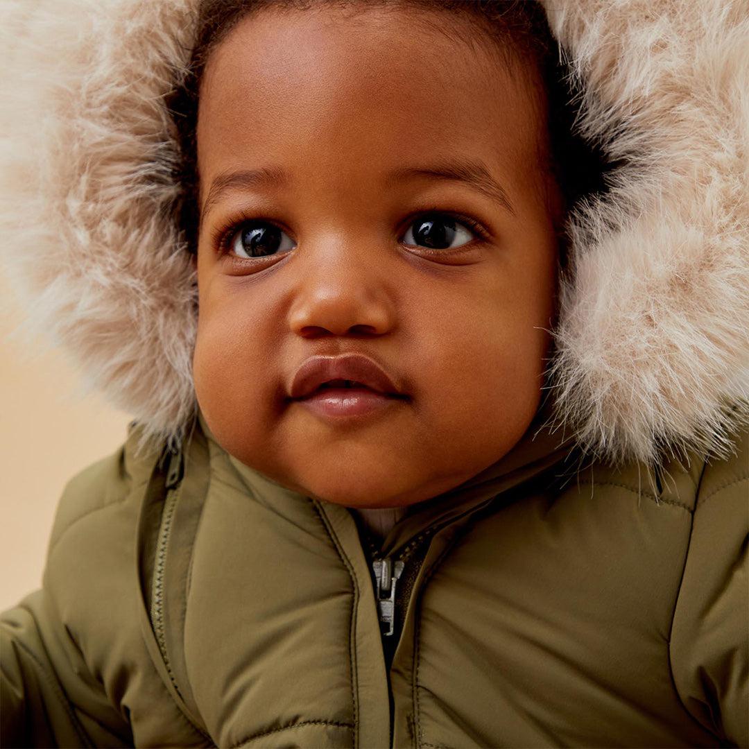 MORI Recycled Waterproof Faux Fur Lined Snowsuit - Olive-Snowsuits- | Natural Baby Shower