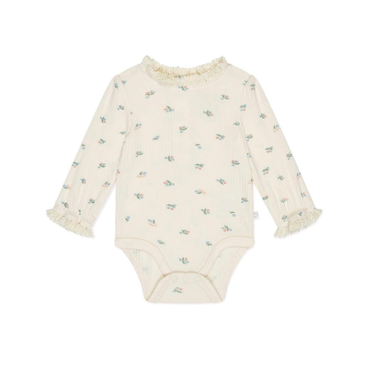 MORI Ribbed Floral Print Long Sleeve Bodysuit - Floral Print-Bodysuits- | Natural Baby Shower