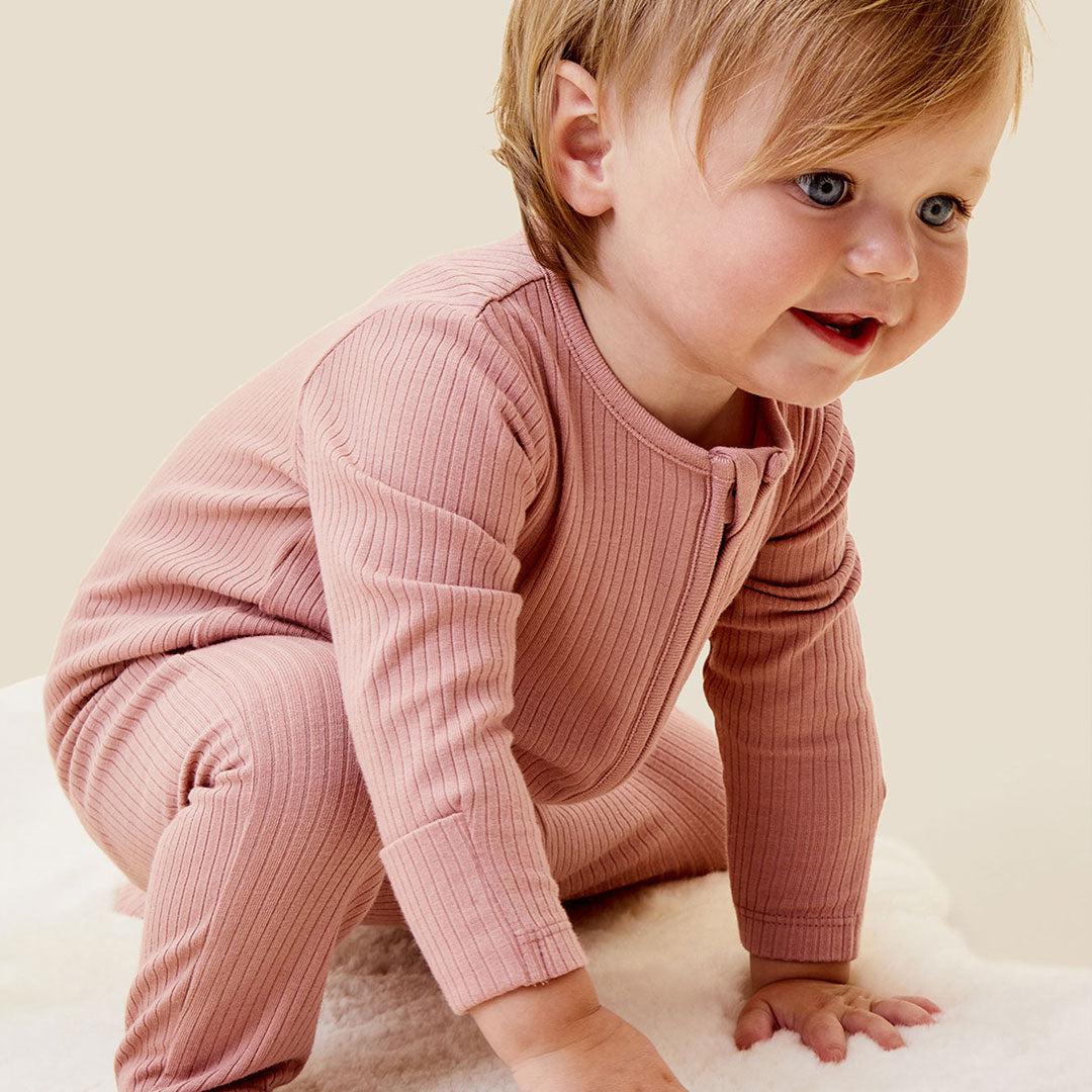 MORI Ribbed Two Way Zip-Up Sleepsuit - Rose-Sleepsuits- | Natural Baby Shower