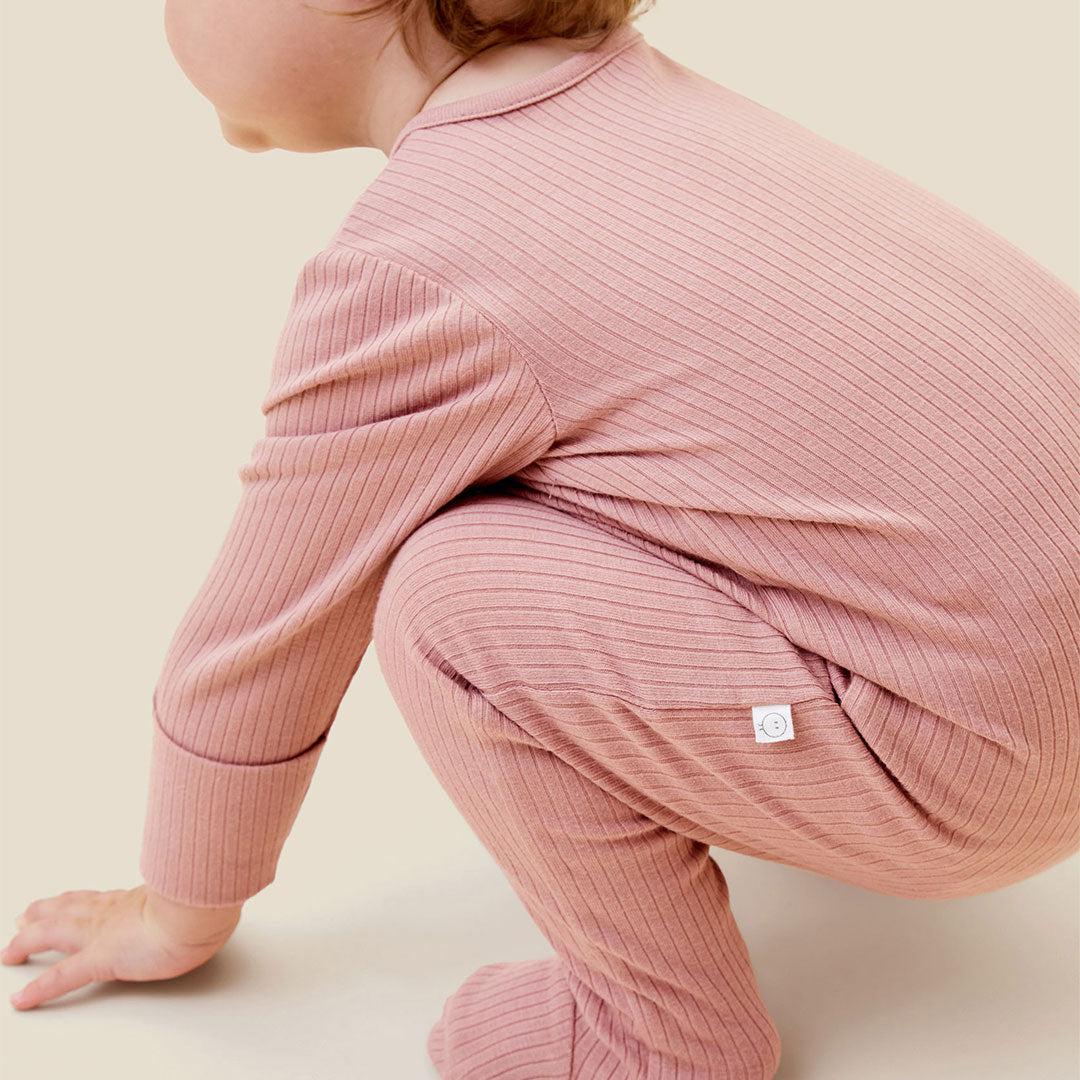 MORI Ribbed Two Way Zip-Up Sleepsuit - Rose-Sleepsuits- | Natural Baby Shower