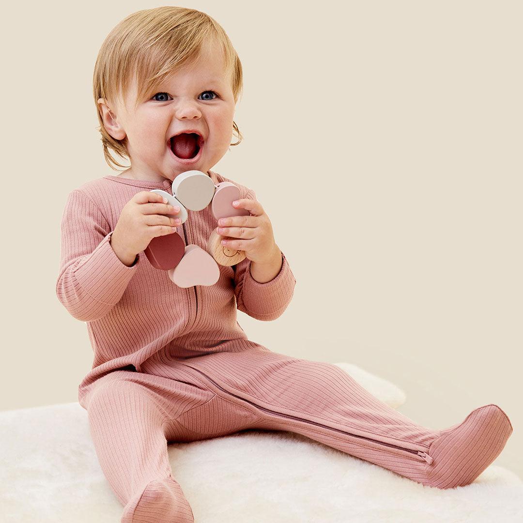 MORI Ribbed Two Way Zip-Up Sleepsuit - Rose-Sleepsuits- | Natural Baby Shower