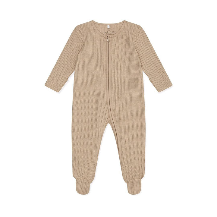 MORI Waffle Two Way Zip-Up Sleepsuit - Taupe-Sleepsuits- | Natural Baby Shower