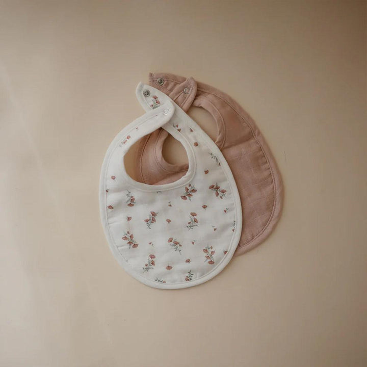 Mushie Muslin Bib | 2-Pack - Blush/Pink Floral-Bibs-Blush/Pink Floral-0+ months | Natural Baby Shower