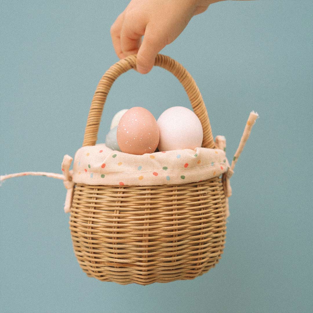 Olli Ella Rattan Berry Basket With Lining - Gumdrop - Natural Rattan-Play Bags + Purses-Natural Rattan-Gumdrop | Natural Baby Shower