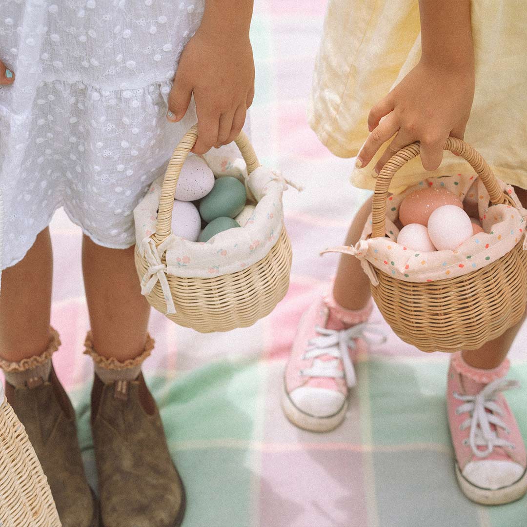 Olli Ella Rattan Berry Basket With Lining - Pansy - Straw Rattan-Play Bags + Purses-Straw Rattan-Pansy | Natural Baby Shower