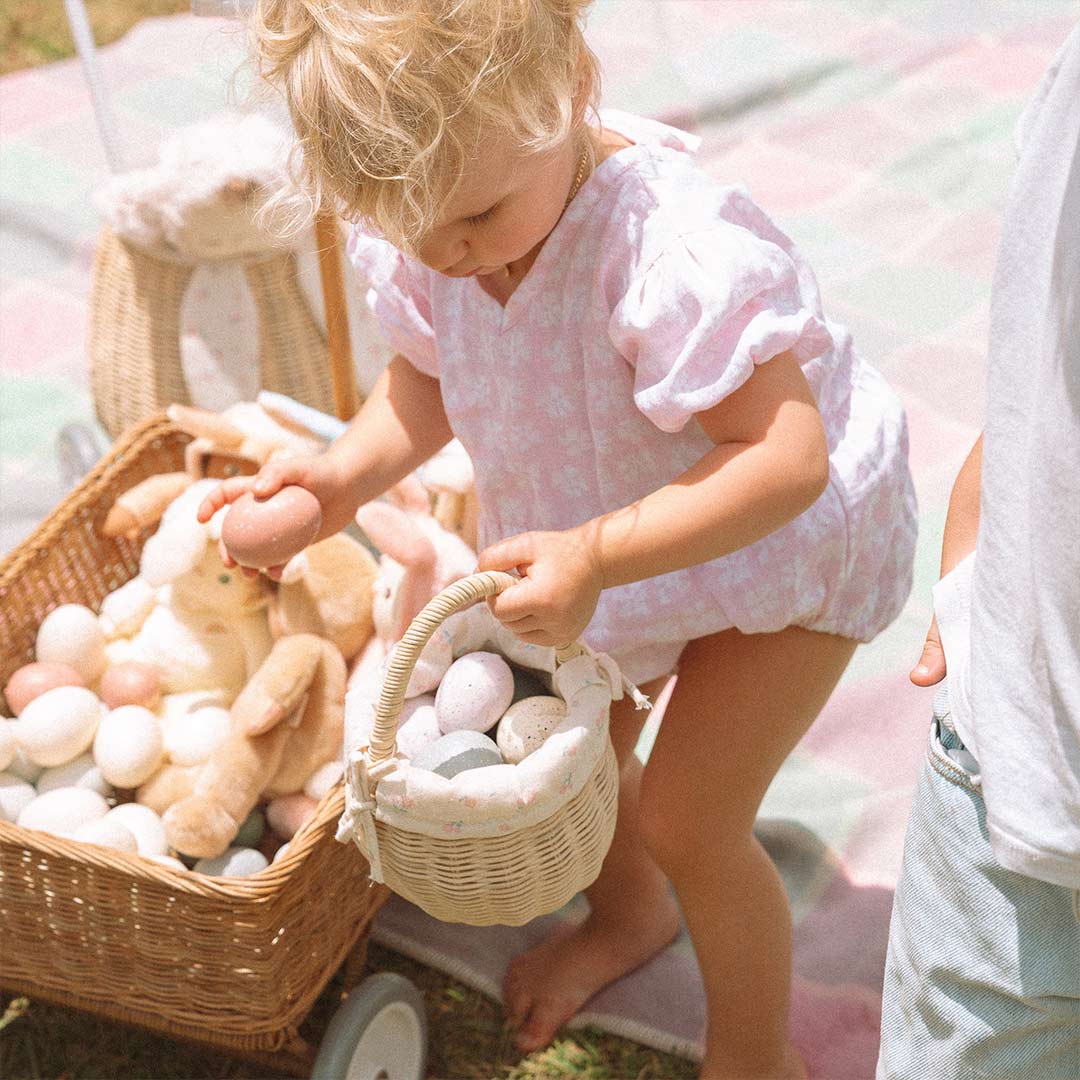 Olli Ella Rattan Berry Basket With Lining - Pansy - Straw Rattan-Play Bags + Purses-Straw Rattan-Pansy | Natural Baby Shower