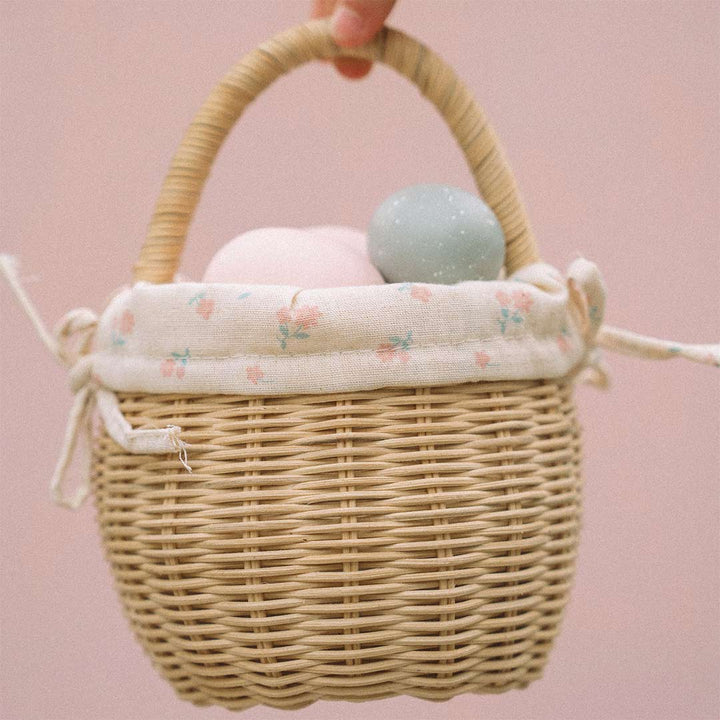 Olli Ella Rattan Berry Basket With Lining - Pansy - Straw Rattan-Play Bags + Purses-Straw Rattan-Pansy | Natural Baby Shower