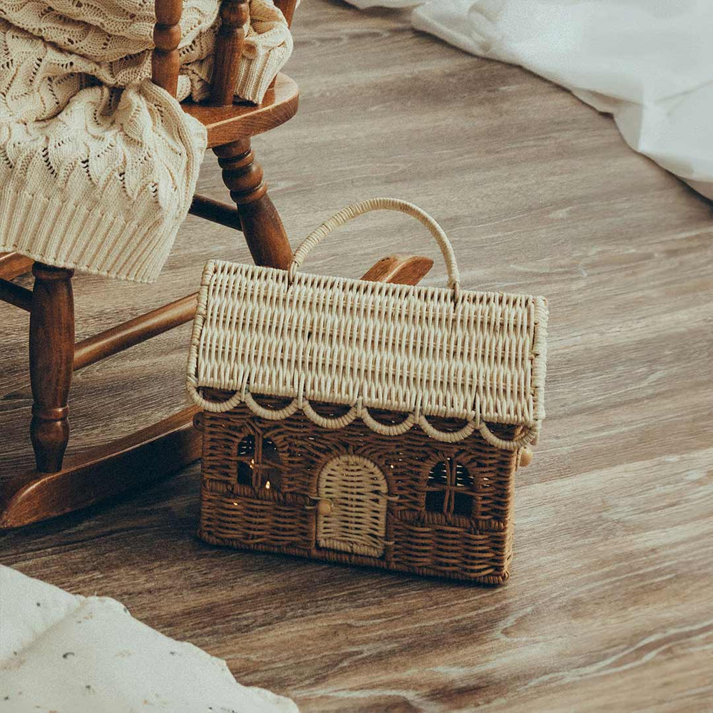 Olli Ella Rattan Gingerbread Casa Clutch - Natural + Straw-Play Bags + Purses-Natural + Straw- | Natural Baby Shower