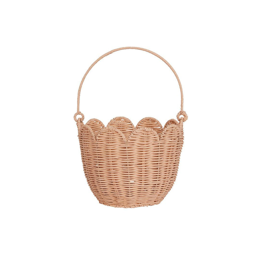 Olli Ella Rattan Tulip Carry Basket - Seashell Pink-Play Bags + Purses-Seashell Pink- | Natural Baby Shower