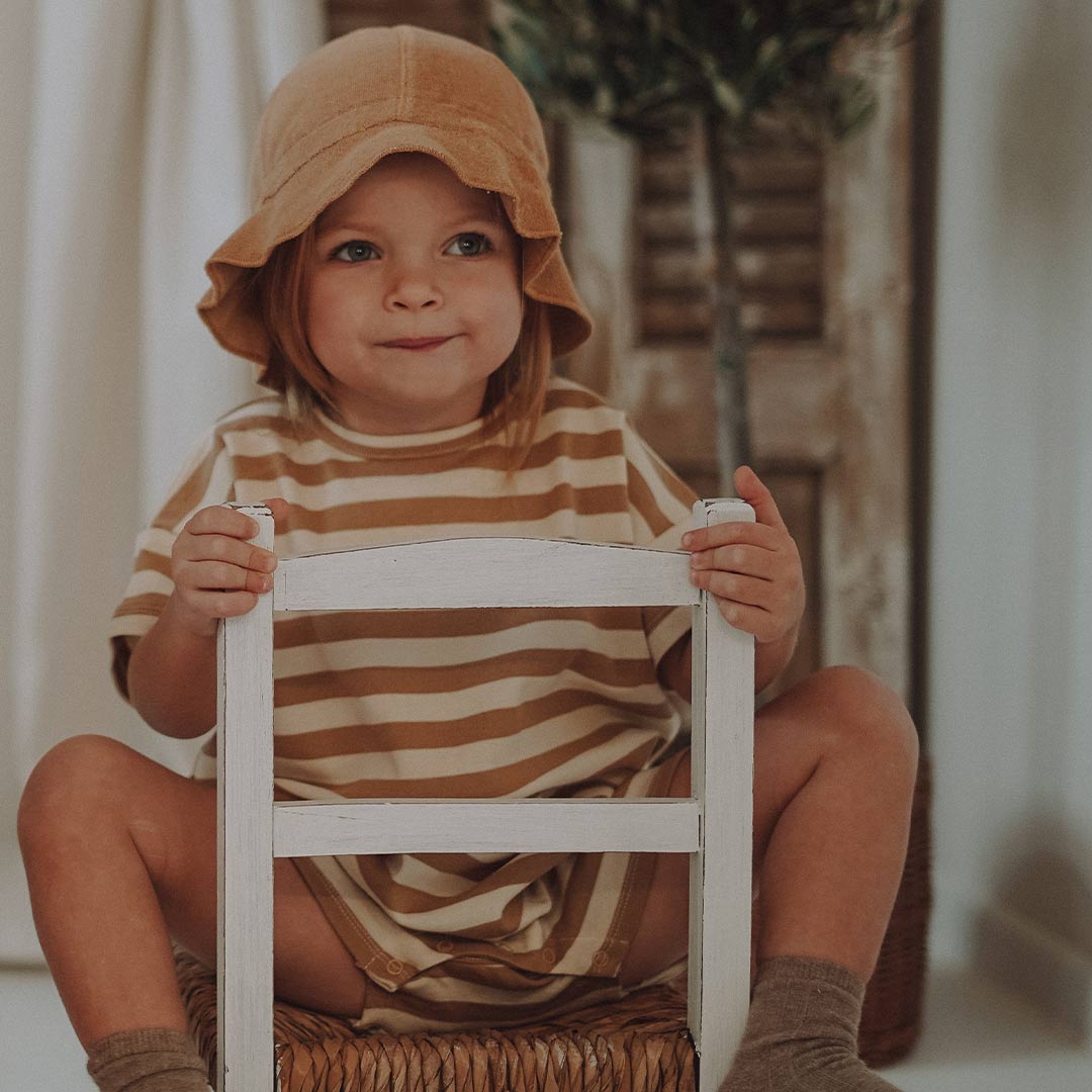 Organic Zoo Bucket Sun Hat - Blue Gingham - Pottery | Natural Baby