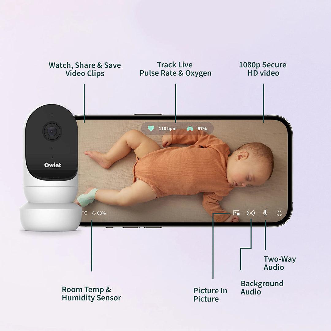 Owlet Cam 2 + Dream Sock Set - White - Mint Socks-Baby Monitors-White/Mint Socks- | Natural Baby Shower