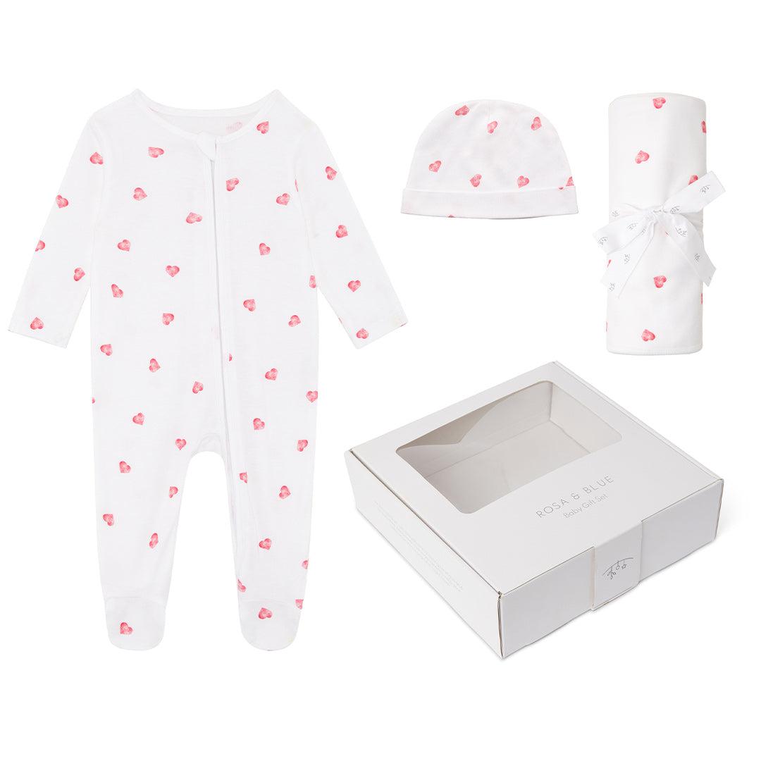 Rosa & Blue Baby Gift Set - Pink Heart-Mama Gift Sets- | Natural Baby Shower