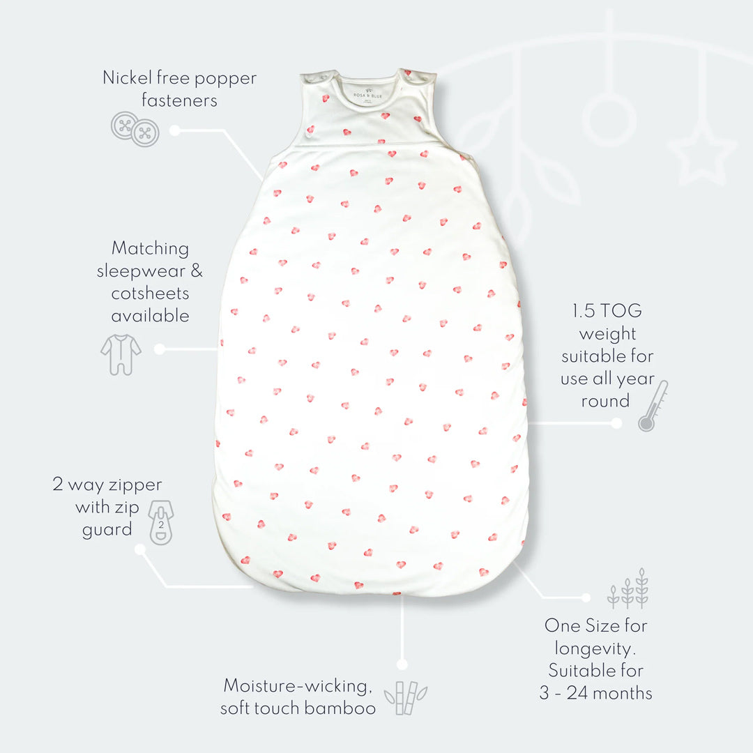 Rosa & Blue Sleeping Bag - 1.5 Tog - Heart