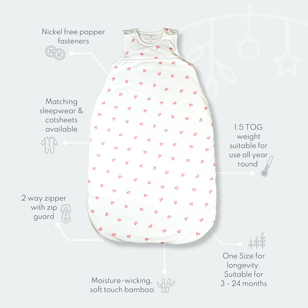 Rosa & Blue Sleeping Bag - 2.5 Tog - Heart-Sleeping Bags-Heart-3-24m | Natural Baby Shower