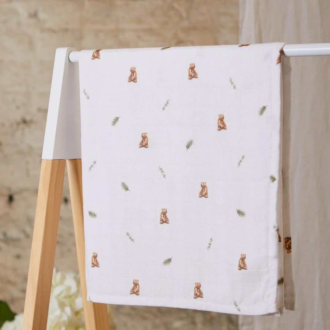 Rosa & Blue Muslin Square - Brown Bear-Muslin Squares-Brown Bear- | Natural Baby Shower